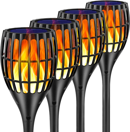 Solar Light Outdoor Upgraded, 43" Flickering Flames Torch Light Solar Garden Lights Waterproof Landscape Lighting Dusk to Dawn Auto On/Off Security Torch Light for Yard Patio Driveway, 4Pack